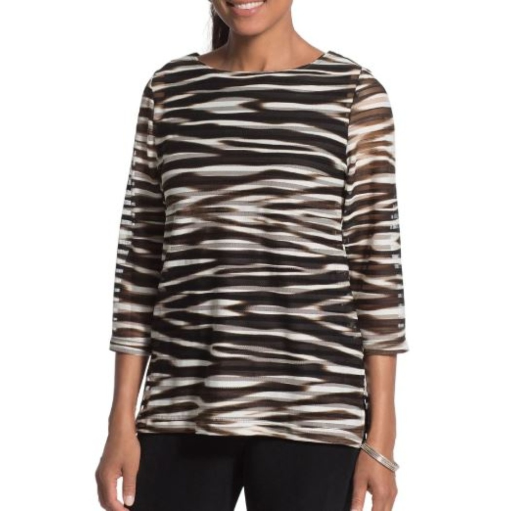 CHICO'S TRAVELERS Mesh Zebra Stripe Top